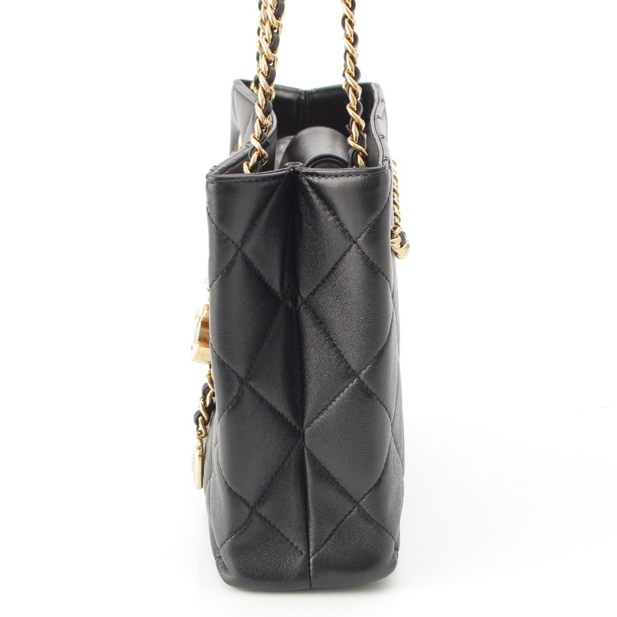 Chanel Quilted Lambskin Shiny CC Logo Shopping Shoulder Bag Black Small — view 4