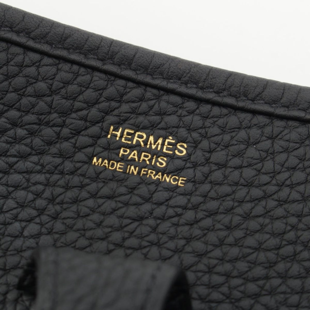 Hermes Taurillon Clemence Evelyne Trois Logo Shoulder Bag Black Gold PM — view 7