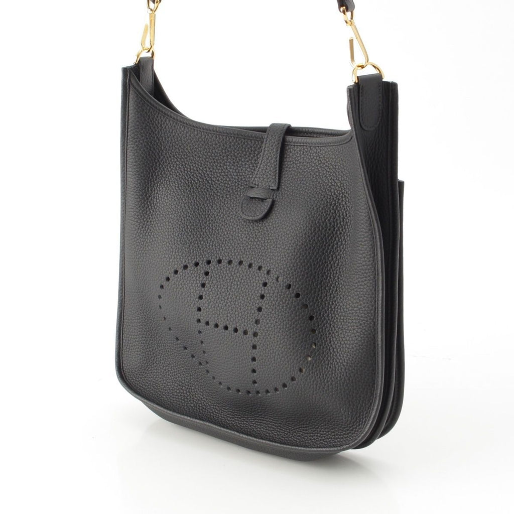 Hermes Taurillon Clemence Evelyne Trois Logo Shoulder Bag Black Gold PM — view 2