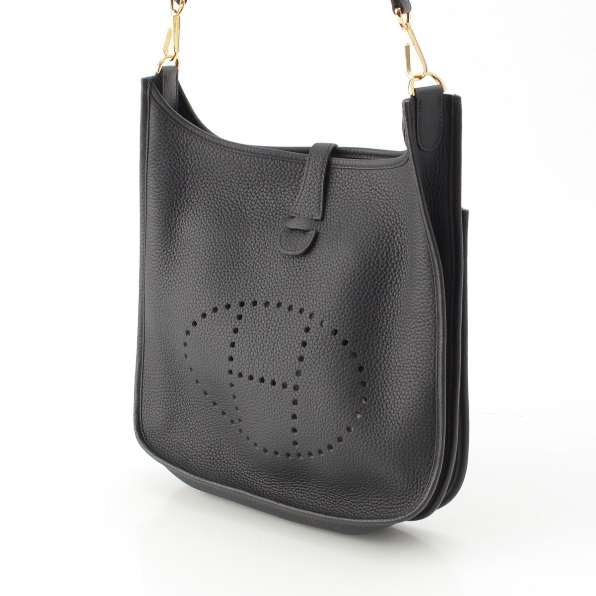 Hermes Taurillon Clemence Evelyne Trois Logo Shoulder Bag Black Gold PM — view 2
