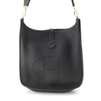 Hermes Taurillon Clemence Evelyne Trois Logo Shoulder Bag Black Gold PM