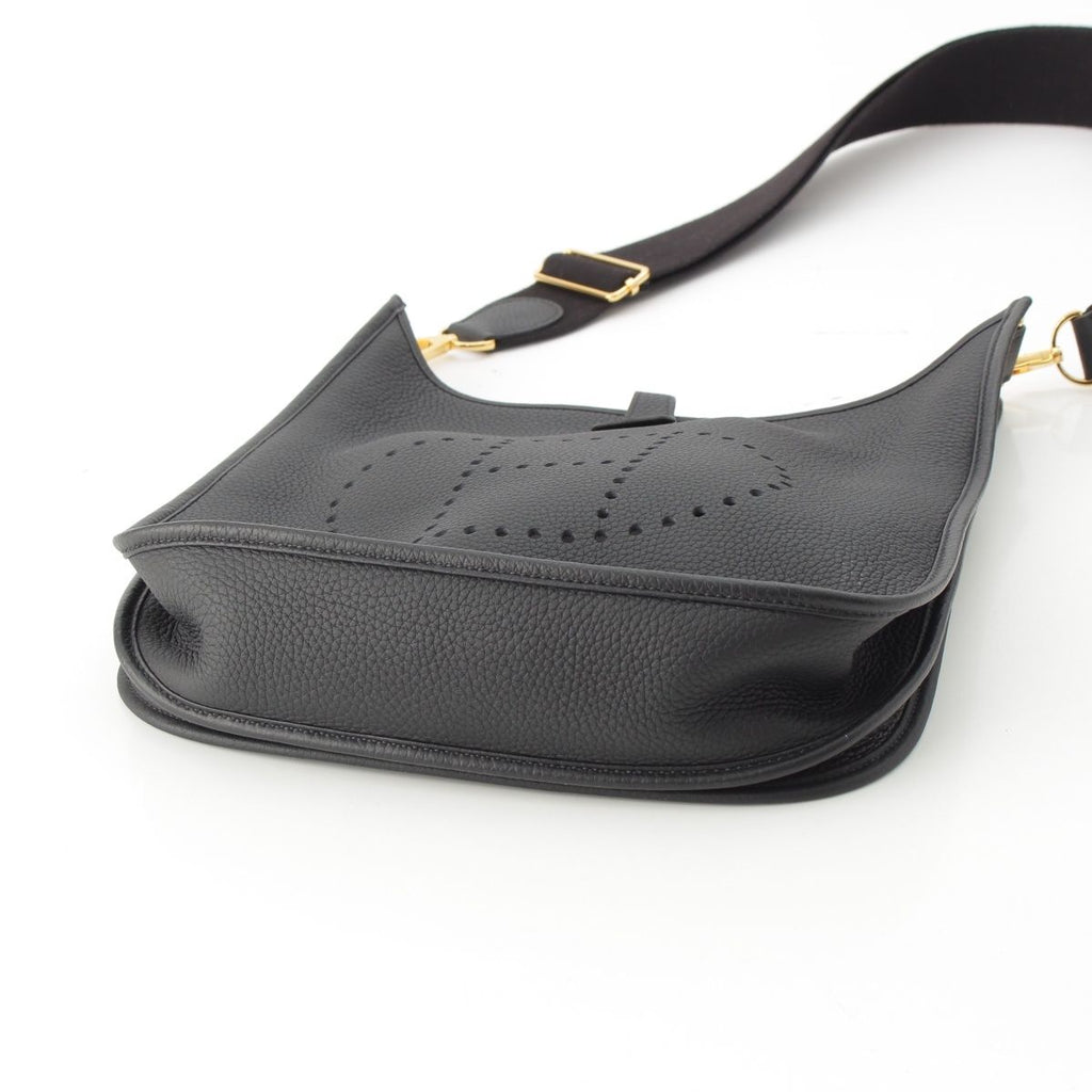 Hermes Taurillon Clemence Evelyne Trois Logo Shoulder Bag Black Gold PM — view 5