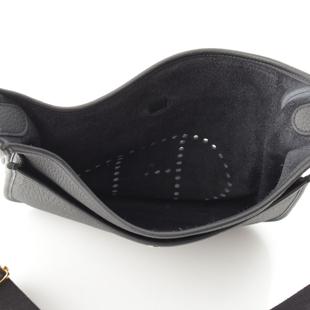 Hermes Taurillon Clemence Evelyne Trois Logo Shoulder Bag Black Gold PM — view 6