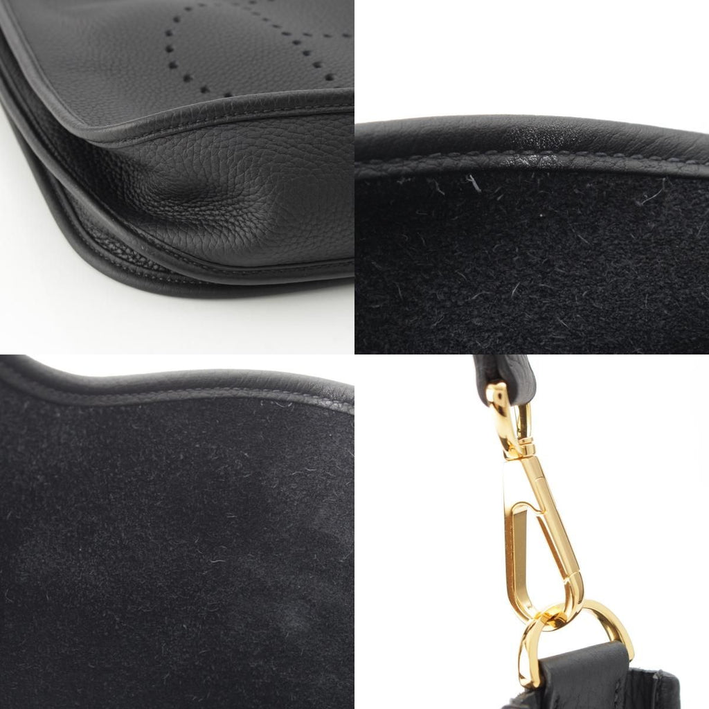 Hermes Taurillon Clemence Evelyne Trois Logo Shoulder Bag Black Gold PM — view 9