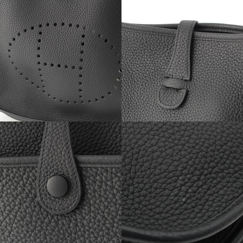 Hermes Taurillon Clemence Evelyne Trois Logo Shoulder Bag Black Gold PM — view 8