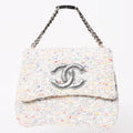 Chanel Confetti Tweed Chain Shoulder Bag Flap Ivory Multicolor CC Logo Silver