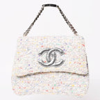 Chanel Confetti Tweed Chain Shoulder Bag Flap Ivory Multicolor CC Logo Silver