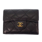 Chanel Classic Small Flap Wallet Trifold Caviar Leather Black Gold — view 2