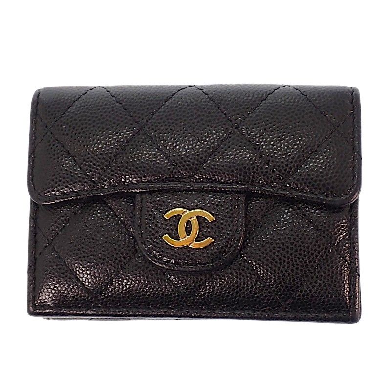 Chanel Classic Small Flap Wallet Trifold Caviar Leather Black Gold — view 2
