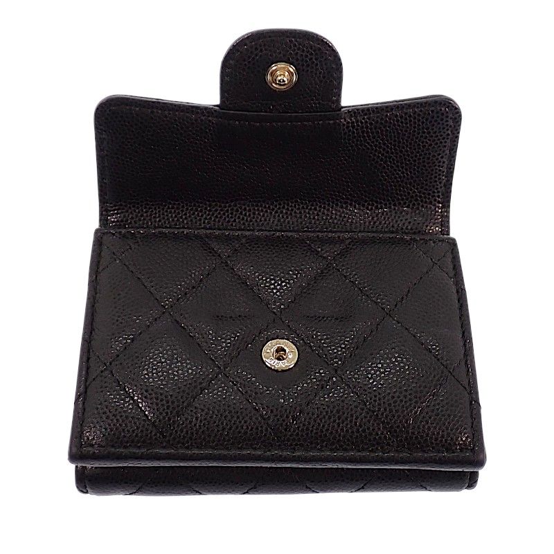 Chanel Classic Small Flap Wallet Trifold Caviar Leather Black Gold — view 8