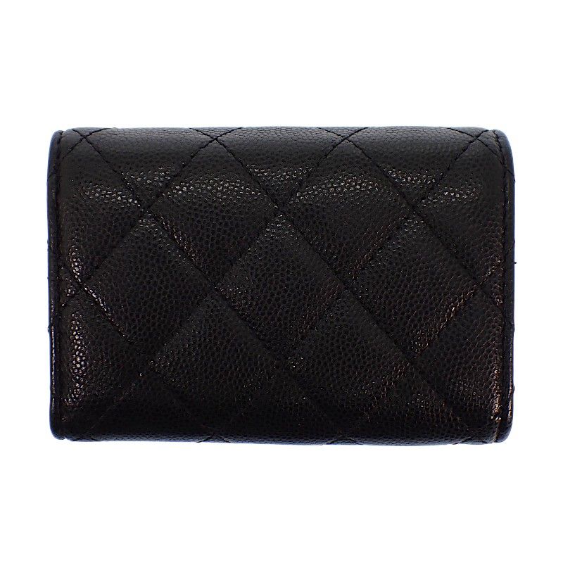 Chanel Classic Small Flap Wallet Trifold Caviar Leather Black Gold — view 3