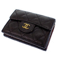 Chanel Classic Small Flap Wallet Trifold Caviar Leather Black Gold
