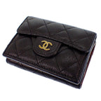 Chanel Classic Small Flap Wallet Trifold Caviar Leather Black Gold