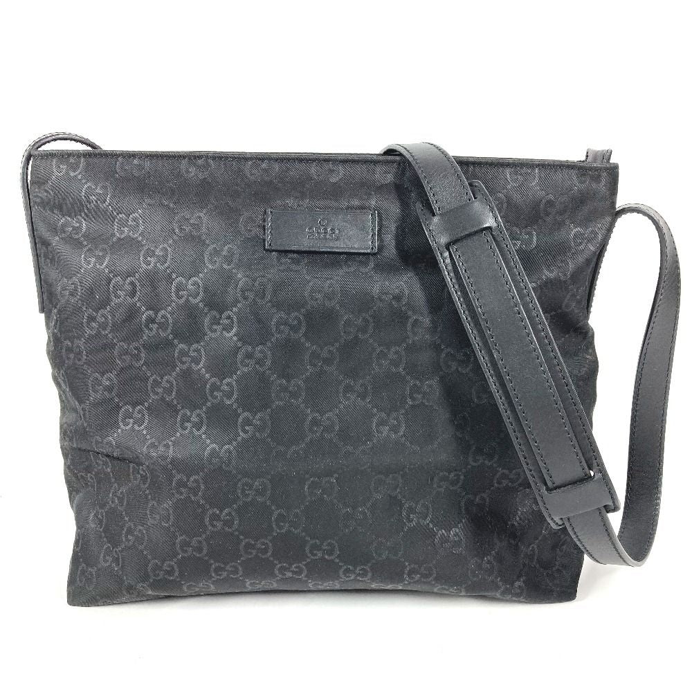 Gucci Shoulder Bag GG Logo Leather Nylon Black