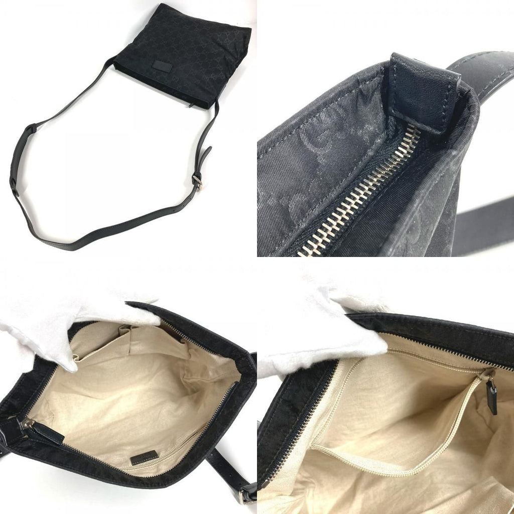 Gucci Shoulder Bag GG Logo Leather Nylon Black — view 8