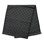 Gucci Shawl GG Pattern Scarf Wool Logo Gray Black — view 2