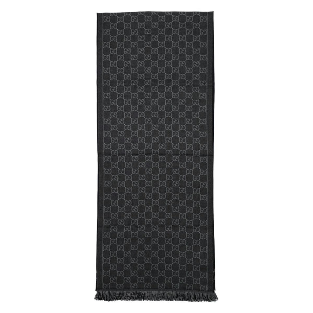 Gucci Shawl GG Pattern Scarf Wool Logo Gray Black — view 4