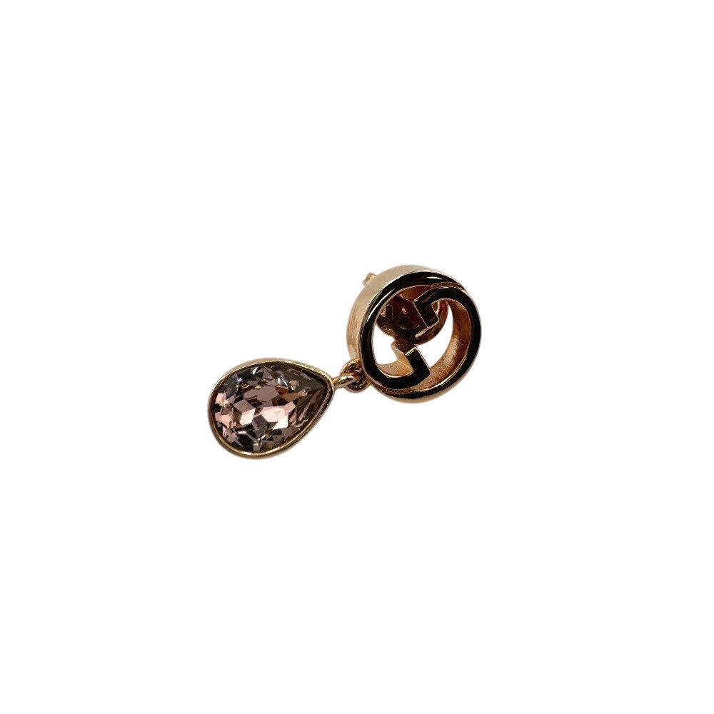 Gucci One Side Only Interlocking Crystal Drop Earrings Blanc Di Metal Pink Gold — view 4