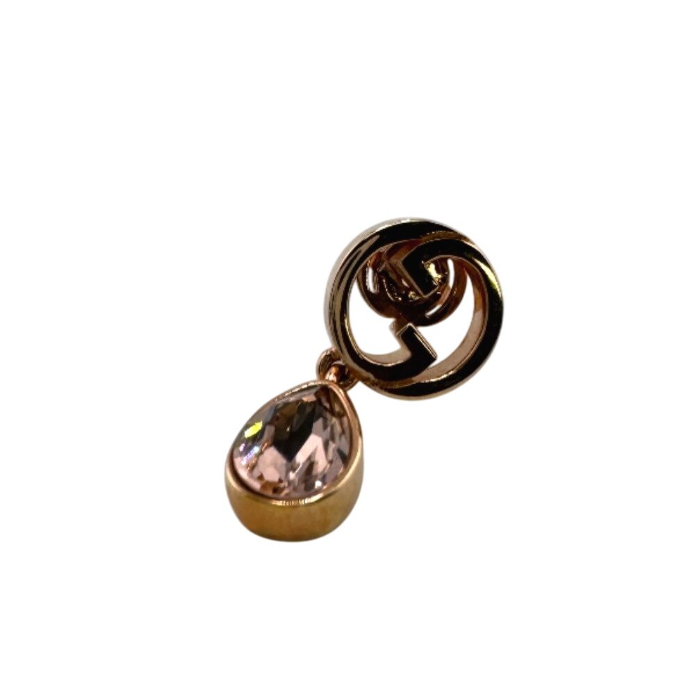 Gucci One Side Only Interlocking Crystal Drop Earrings Blanc Di Metal Pink Gold