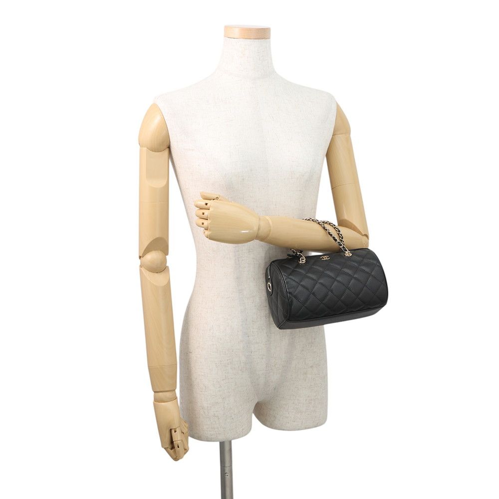 Chanel Quilted CC Logo Caviar Leather Mini Boston 2-Way Shoulder Bag Black — view 4