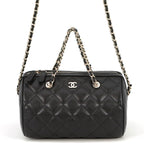 Chanel Quilted CC Logo Caviar Leather Mini Boston 2-Way Shoulder Bag Black