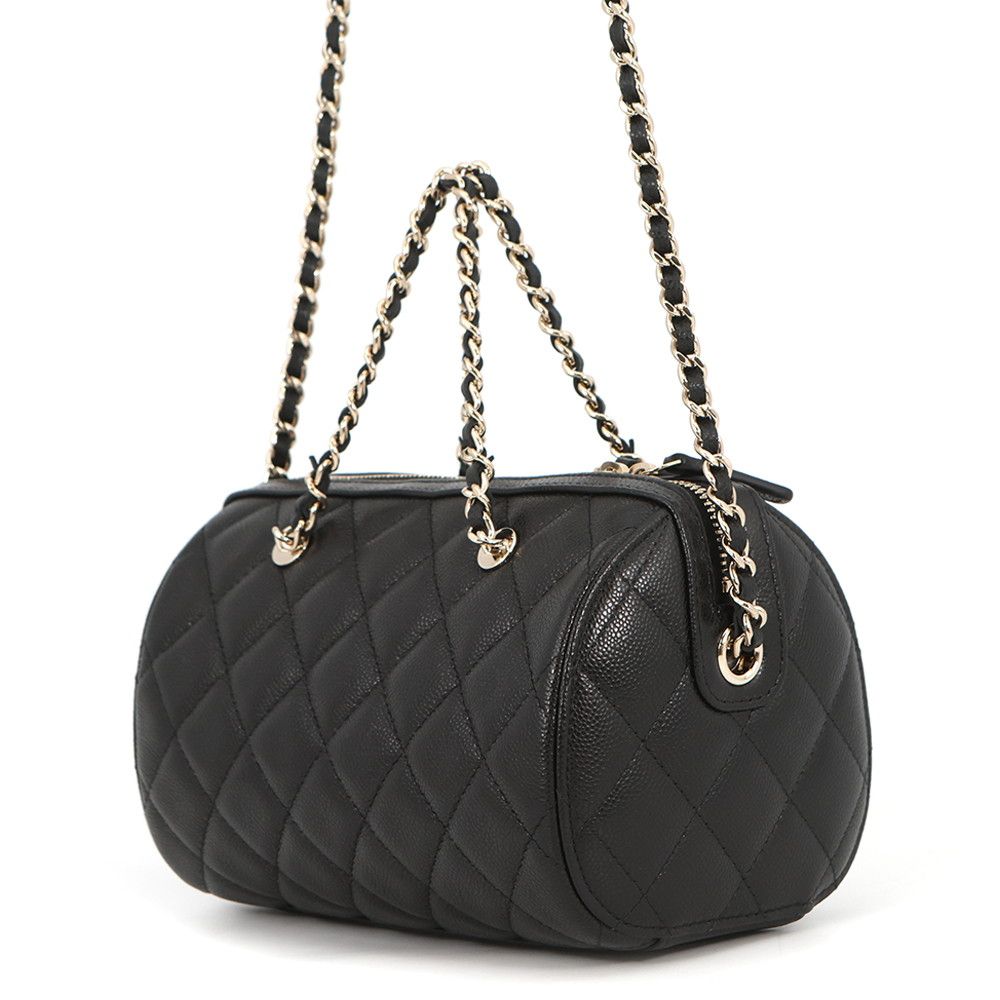 Chanel Quilted CC Logo Caviar Leather Mini Boston 2-Way Shoulder Bag Black — view 2