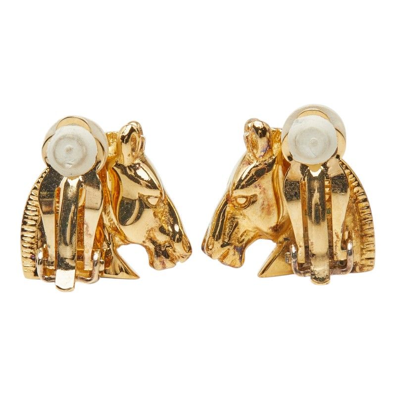 Hermes Cheval Horse Head Earrings Gold Plated — view 3