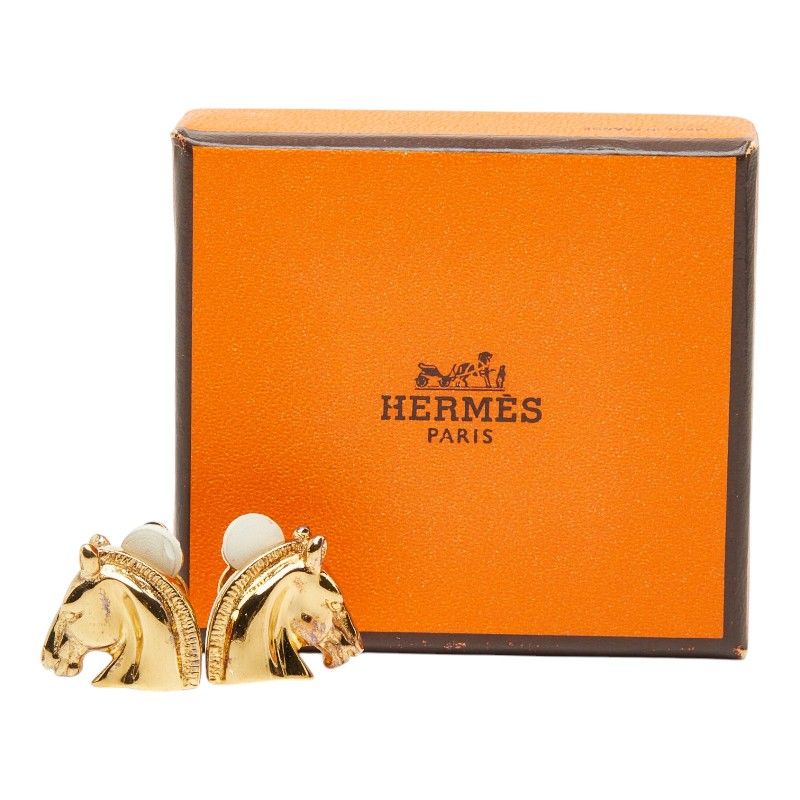 Hermes Cheval Horse Head Earrings Gold Plated — view 6