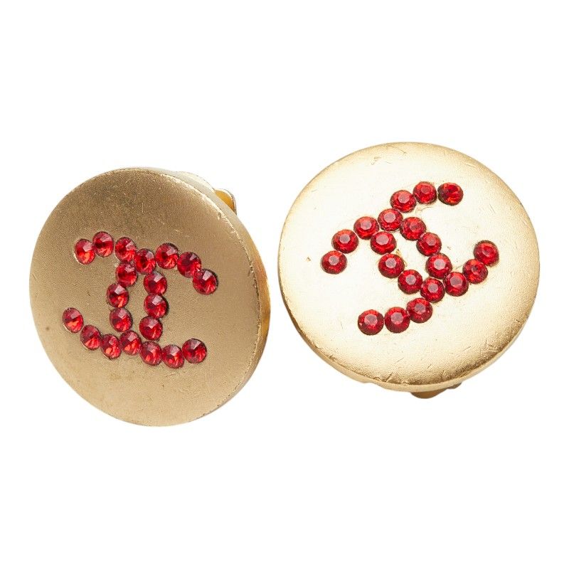 Chanel CC Logo Earrings Gold Rhinestone Plated