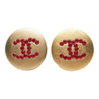 Chanel CC Logo Earrings Gold Rhinestone Plated — view 2