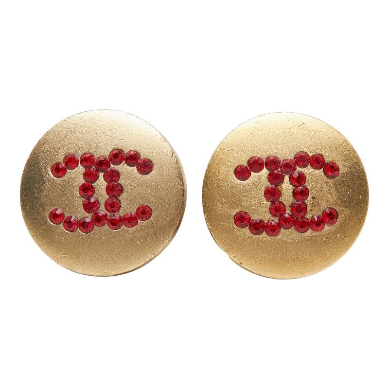 Chanel CC Logo Earrings Gold Rhinestone Plated — view 2
