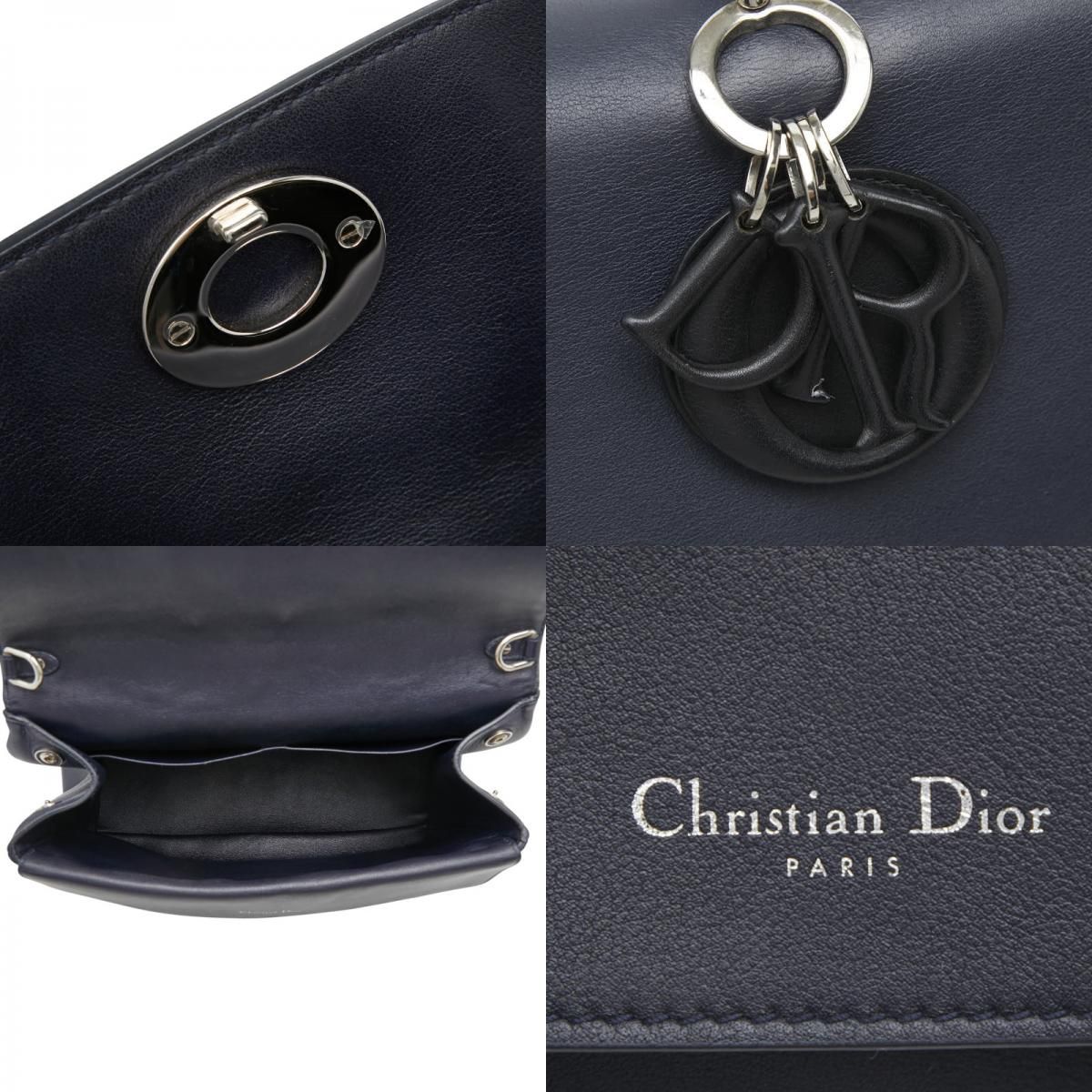 Dior-l by 2-Way Shoulder Bag Navy Silver Leather — view 9