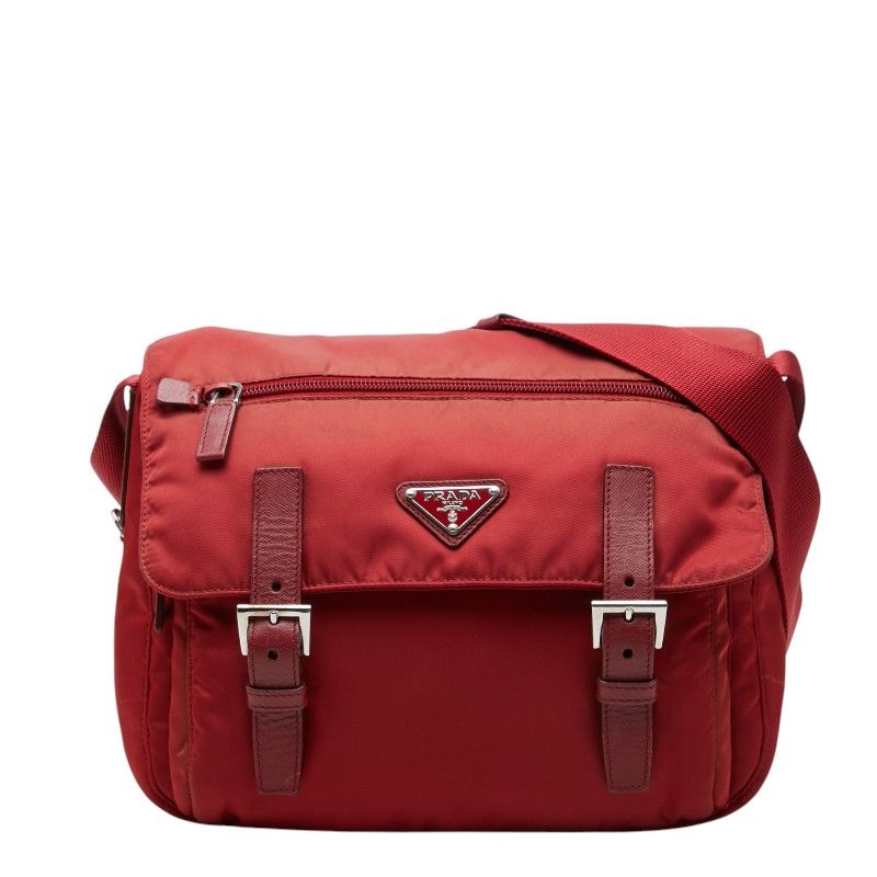 Prada Crossbody Shoulder Bag Red Nylon and Leather