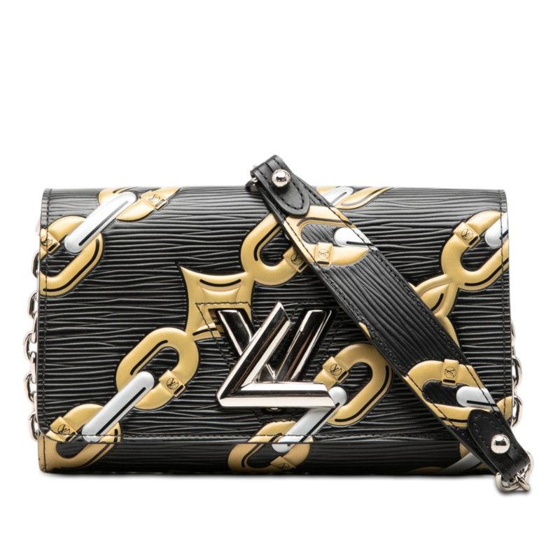 Louis Vuitton Epi Portefeuille Twist Chain Shoulder Bag Black Gold Silver