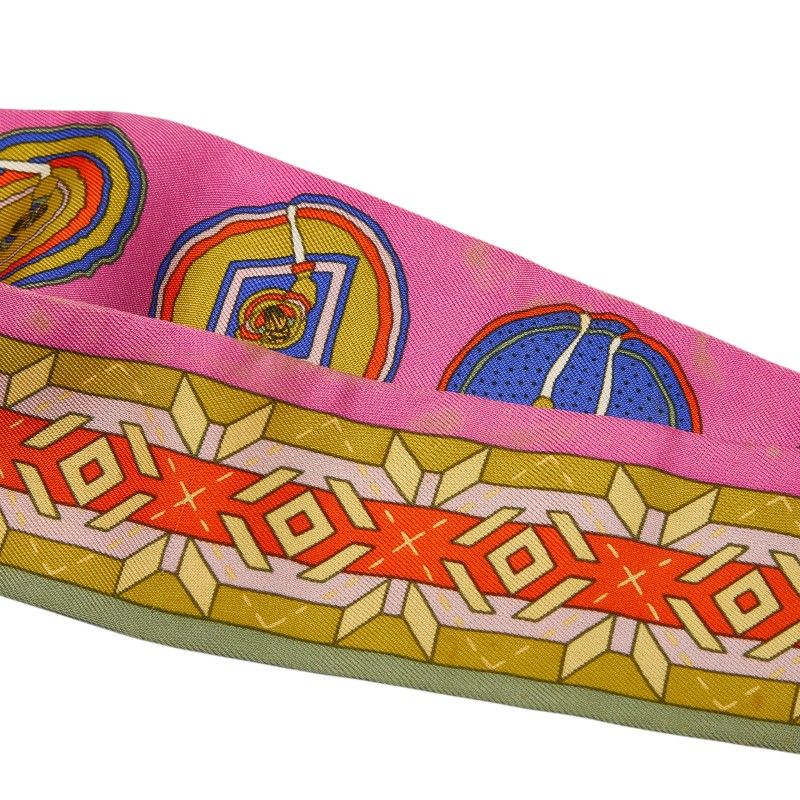 Hermes Twilly Belles du Mexique Scarf Pink Multicolor Silk — view 3