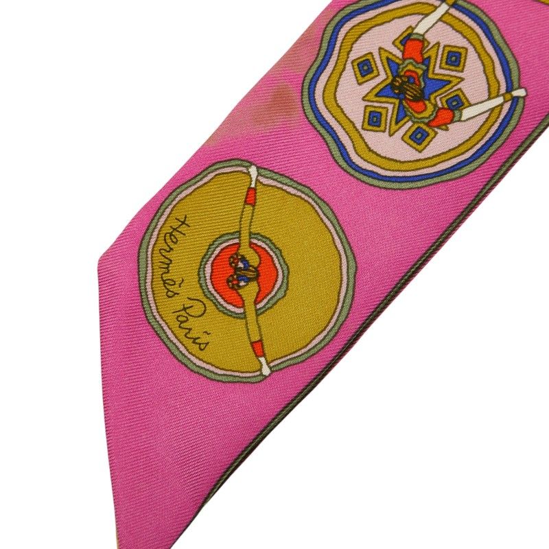Hermes Twilly Belles du Mexique Scarf Pink Multicolor Silk — view 4