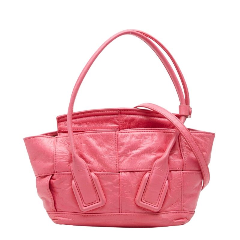Bottega Veneta Maxi Intrecciato Arco 2-Way Shoulder Bag Pink Leather