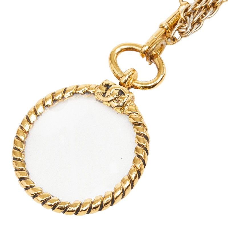 Chanel CC Logo Chain le Pe Necklace Gold Glass Plated