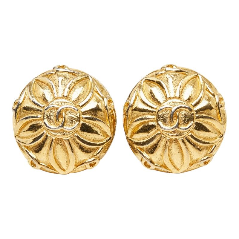 Chanel CC Logo Flower Motif Earrings Gold Plated — view 2