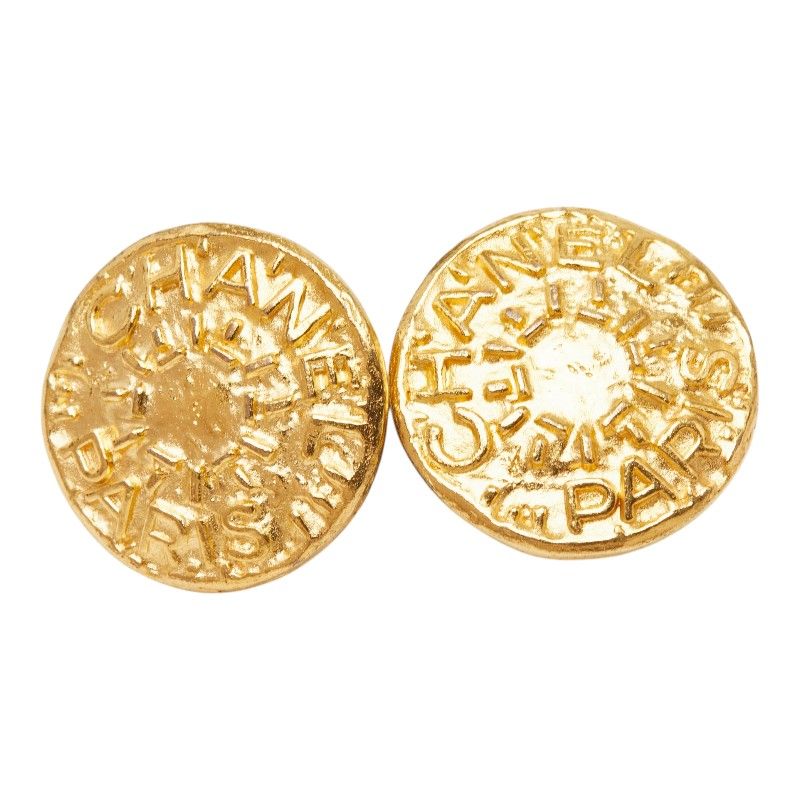 Chanel Vintage Logo Earrings Gold Plated