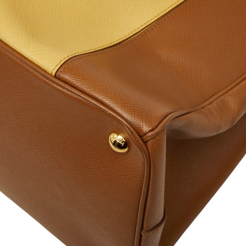 Prada Galleria Large Tote Brown Yellow Saffiano Leather — view 6