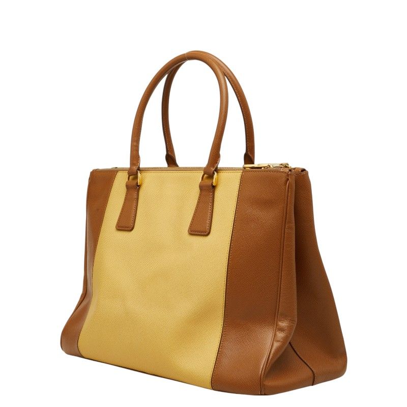 Prada Galleria Large Tote Brown Yellow Saffiano Leather — view 2