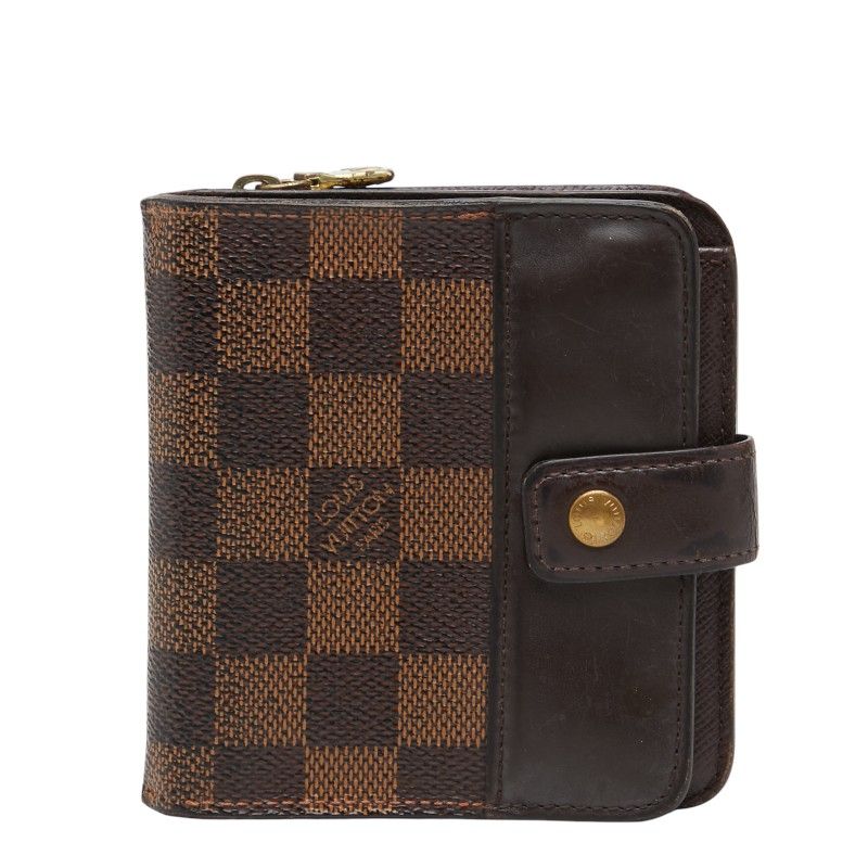 Louis Vuitton Damier Compact Zip Bifold Wallet Ebene Brown Leather