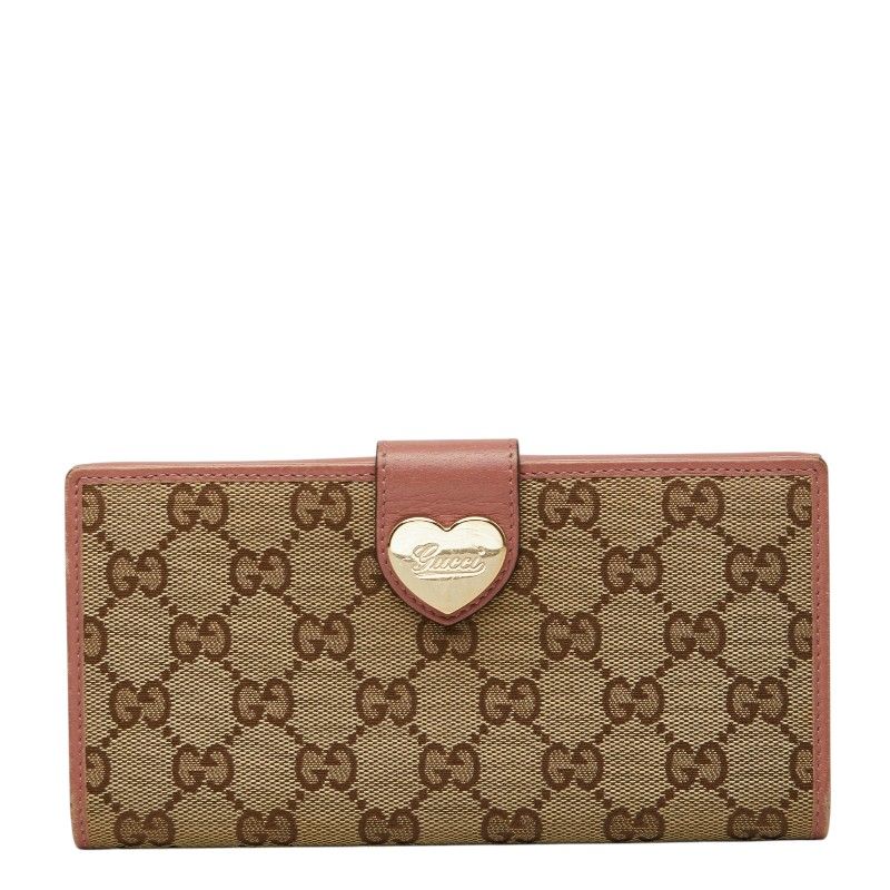 Gucci GG Canvas Heart Wallet Beige Pink