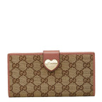 Gucci GG Canvas Heart Wallet Beige Pink