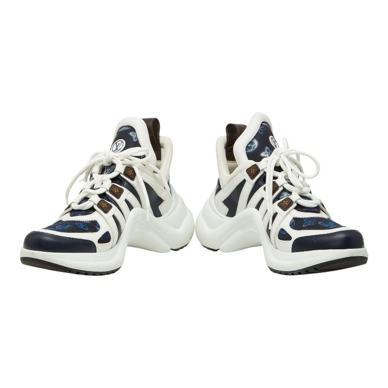 Louis Vuitton Monogram LV A-light Line 39 White Navy Brown Leather Sneaker — view 2