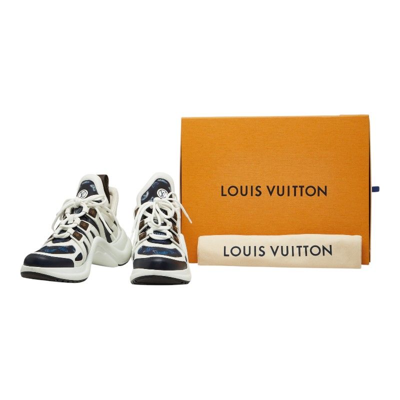 Louis Vuitton Monogram LV A-light Line 39 White Navy Brown Leather Sneaker — view 9