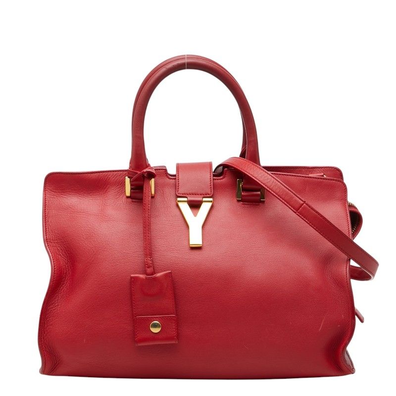 Saint Laurent Petite Cabas 2-Way Shoulder Bag Red Leather