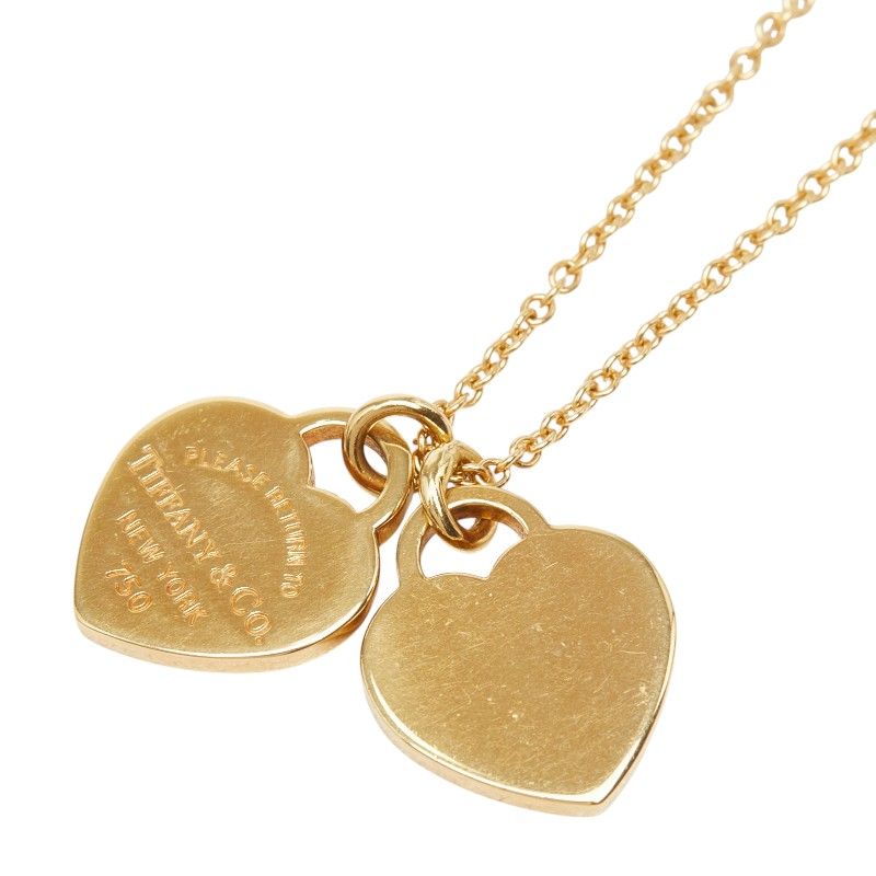 Tiffany & Co Return to Double Heart Chain Pendant 18k Yellow Gold