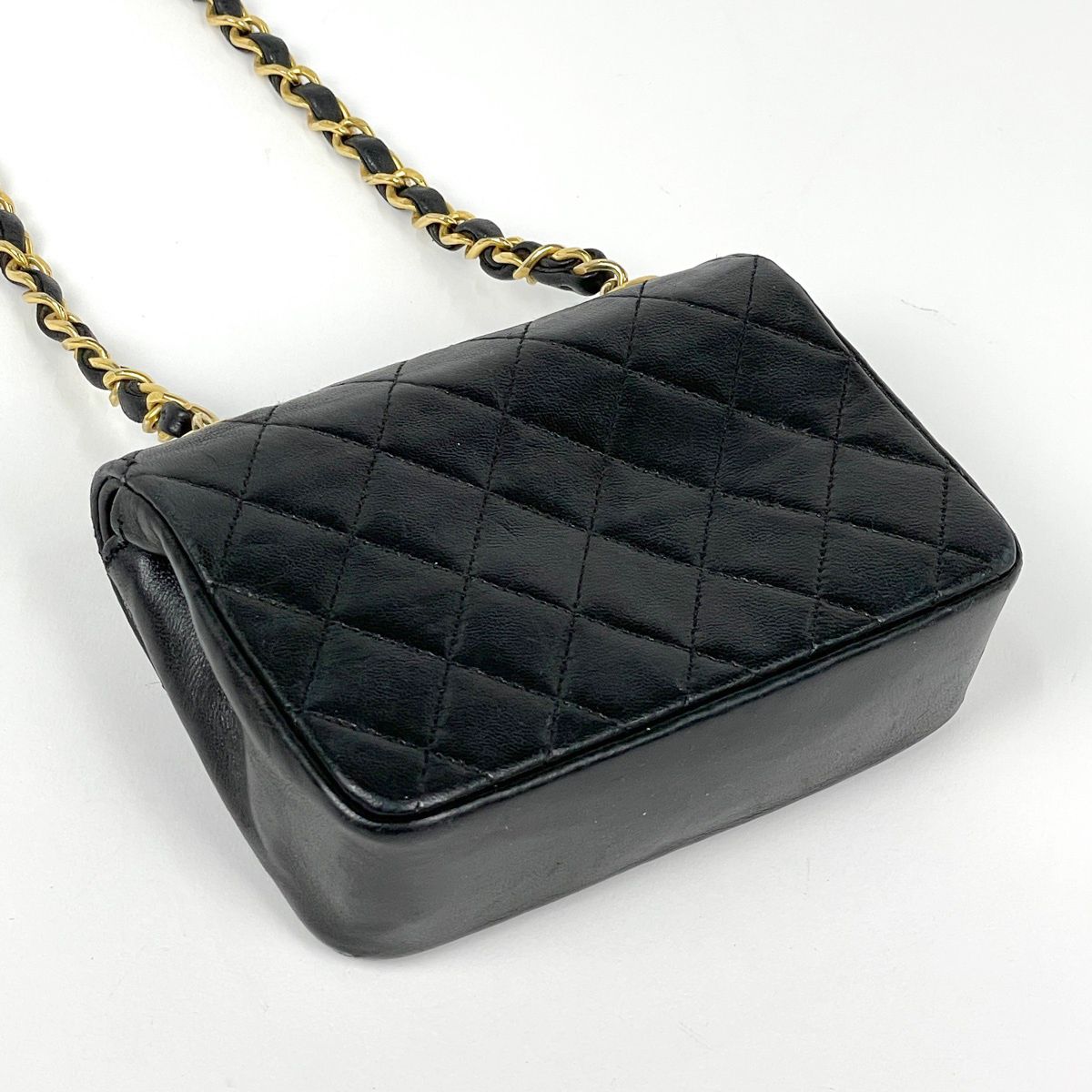 Chanel CC Logo Chain Shoulder Bag Mini Quilted Leather Black — view 2